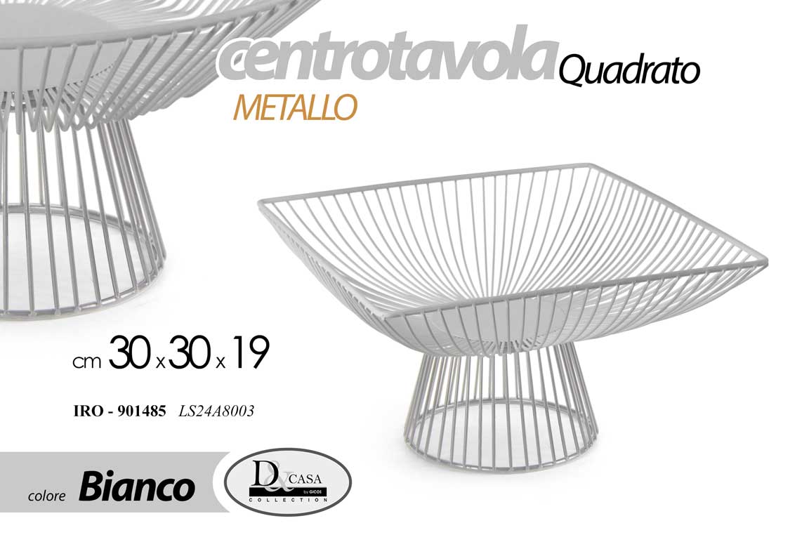 8025569901485 CENTROTAVOLA ALZATA PORTA FRUTTA PANE CESTINO QUADRATO METALLO BIANCO 30*19 CM - immagine 1