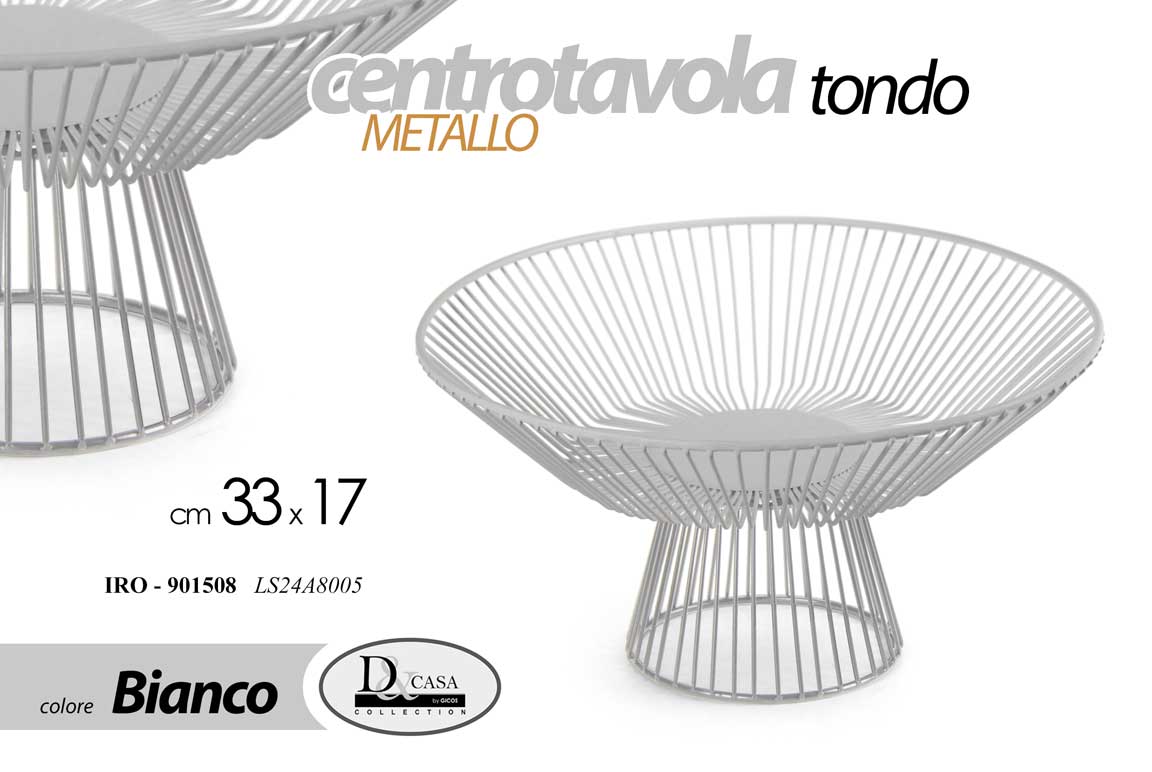 8025569901508 CENTROTAVOLA ALZATA PORTA FRUTTA PANE CESTINO TONDO METALLO BIANCO DESIGN 33*17 - immagine 1