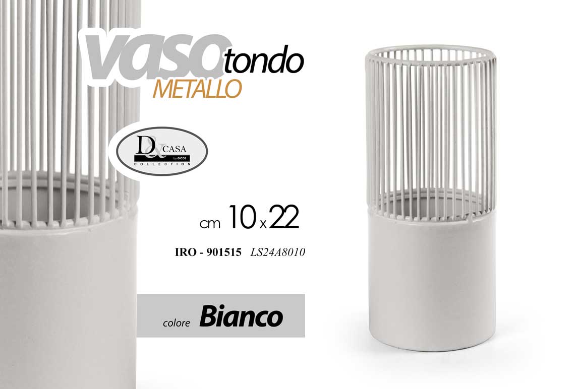 8025569901515 VASO CILINDRO TRAFORATO PORTA PIANTA FIORI METALLO BIANCO MODERNO EVENTI 22*10cm - immagine 1