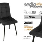 SEDIA VELLUTO NERA TRAPUNTATA IMBOTTITA GAMBE METALLO PRANZO SALOTTO UFFICIO