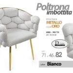 POLTRONA BIANCA SEDIA TEDDY IMBOT COMODA GAMBE ORO MODERNO CLASSICA 82*71*46 cm