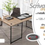 TAVOLO SCRIVANIA ANGOLARE METALLO NERO RIPIANI ROVERE LEGNO 120*140*H75cm