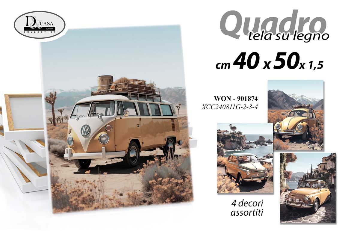 8025569901874 QUADRO STAMPA SU TELA Canvas LEGNO AUTO EPOCA VIAGGI VINTAGE RETRò ASSORT 40*50 - immagine 1