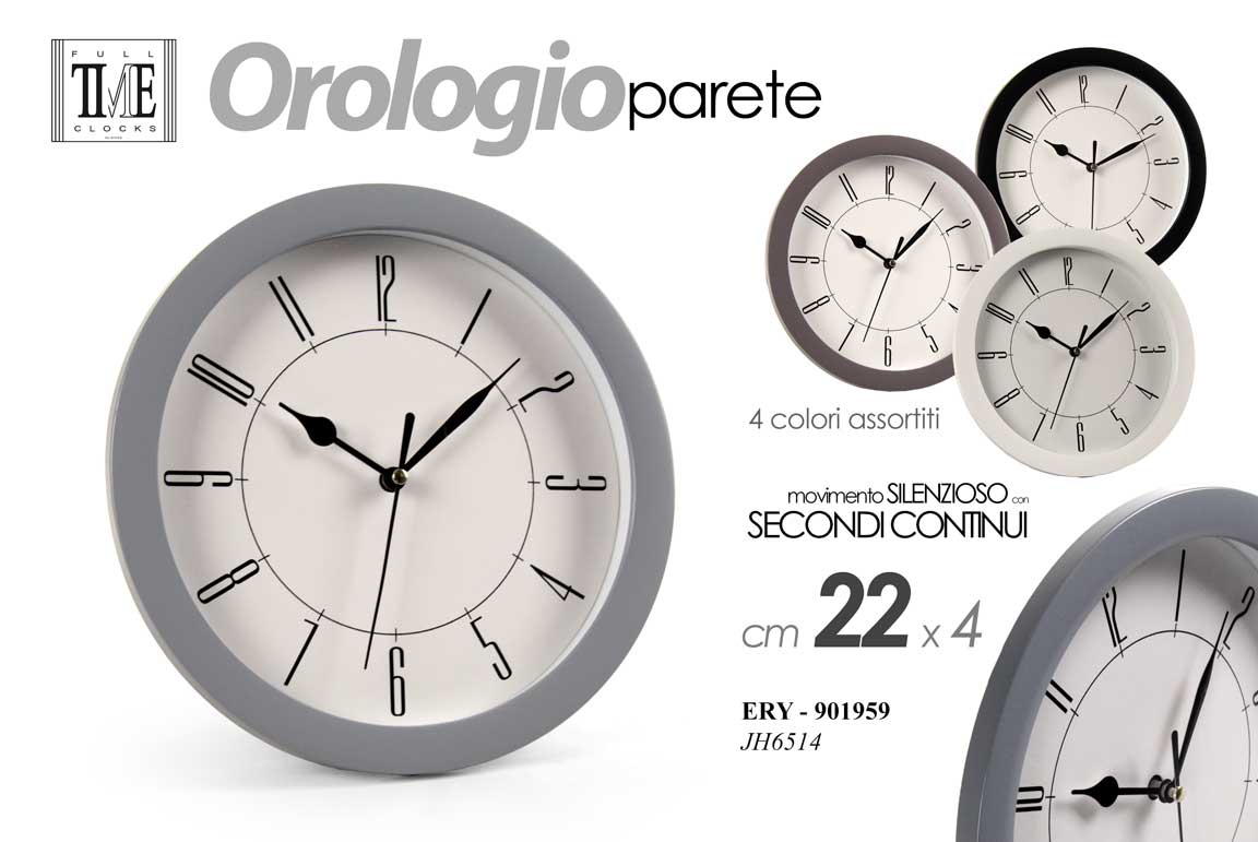 8025569901959 OROLOGIO DA PARETE TONDO MODERNO CLASSICO VINTAGE SILENZIOSO ASSORTITO ABS 22*4 - immagine 1