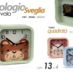 OROLOGIO SVEGLIA ANIMALI BAMBINI CAMERETTA DA TAVOLO QUADRATA ASSORTITI ABS 13cm