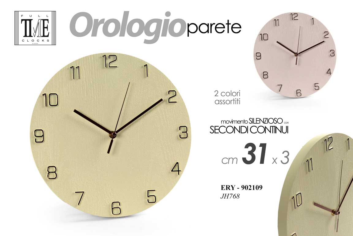 8025569902109 OROLOGIO DA PARETE TONDO MODERNO CLASSICO SILENZIOSO VERDE ROSA ASSORT ABS 31*3 - immagine 1