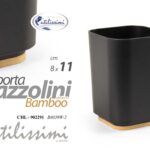 BICCHIERE PORTA SPAZZOLINO APPOGGIO NERO LEGNO BAMBOO SET ACCESSORI BAGNO 11*8