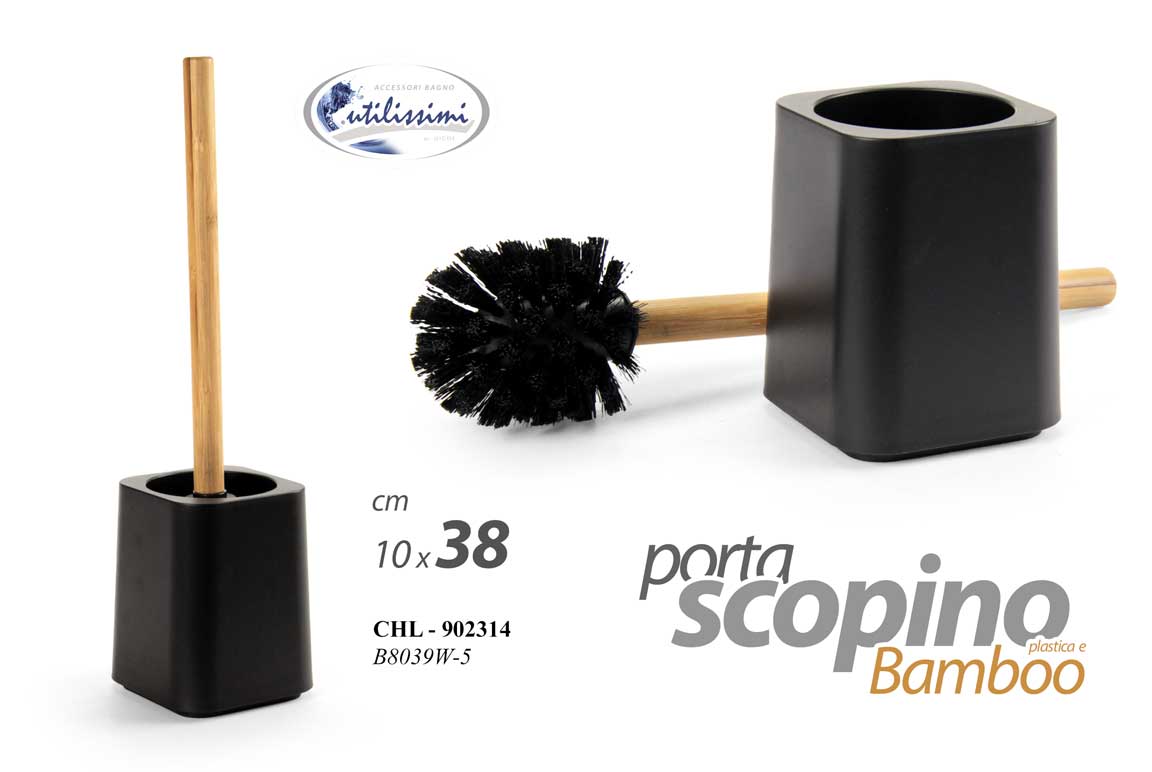 8025569902314 Portascopino da bagno NERO LEGNO BAMBOO Porta Scopino WC Spazzolone Water 38*10 - immagine 1