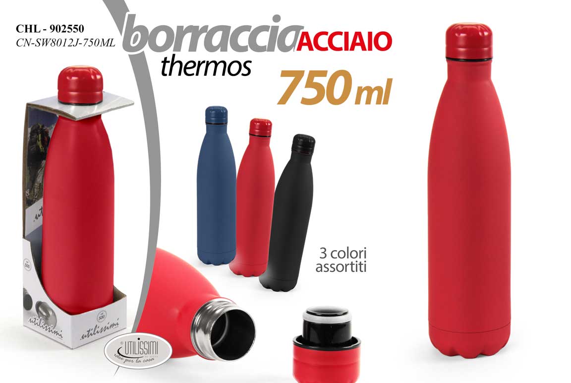 8025569902550 THERMOS BORRACCIA BOTTIGLIA TERMICA ACCIAIO VIAGGIO CAMPEGGIO MONTAGNA 750 ML - immagine 1