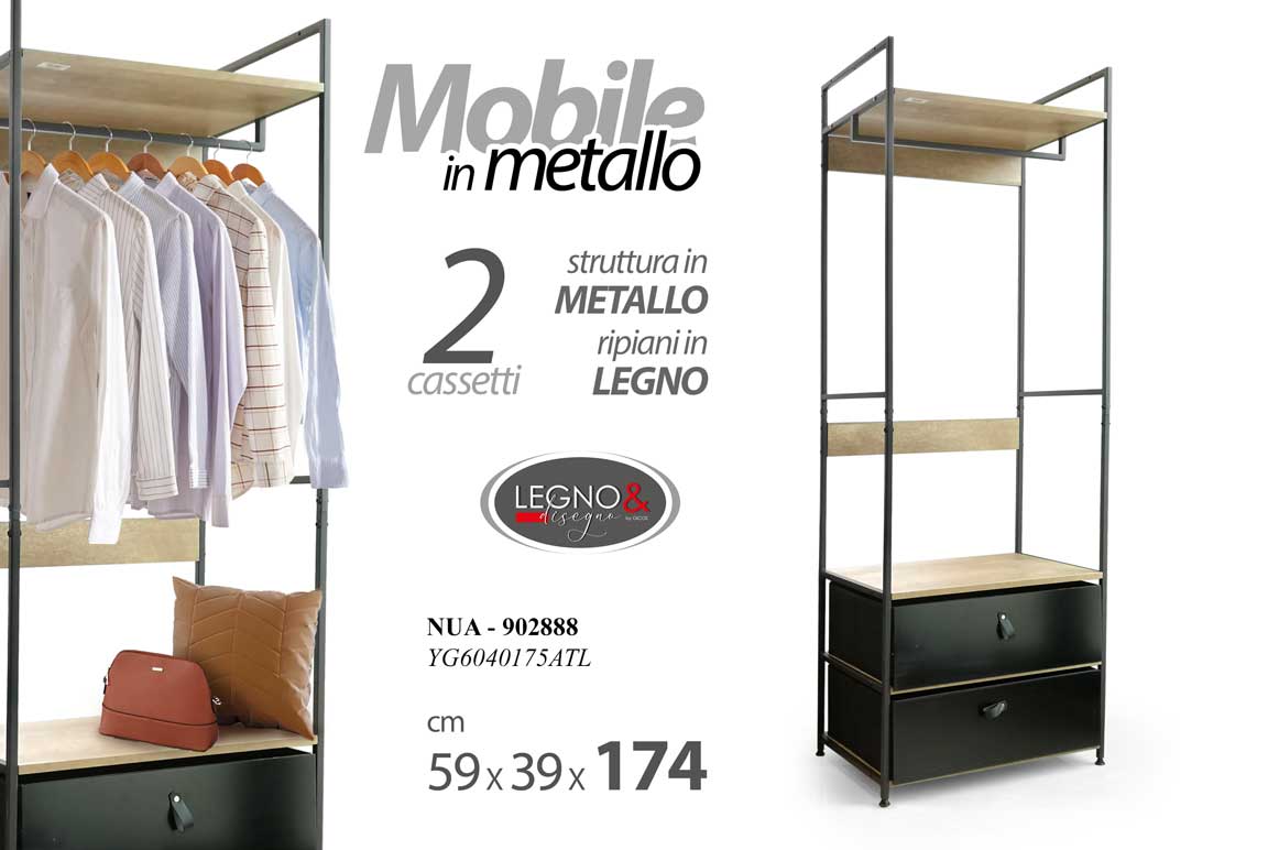 8025569902888 MOBILE SCAFFALE METALLO CASSETTI VESTITI CABINA ARMADIO Appendiabiti H174*59*39 - immagine 1