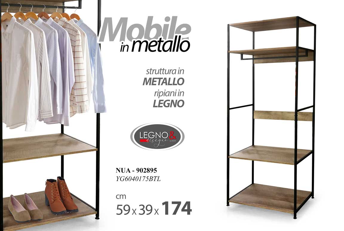 8025569902895 MOBILE SCAFFALE METALLO ORGANIZER VESTITI CABINA ARMADIO Appendiabiti 174*59*39 - immagine 1