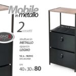 MOBILETTO COMODINO SALVASPAZIO METALLO LEGNO CASSETTI 2 RIPIANI H80*L40*P30 cm
