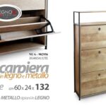 MOBILE SCARPIERA STRUTTURA METALLO NER ANTE LEGNO A RIBALTA MARRONE 132*60*24 cm