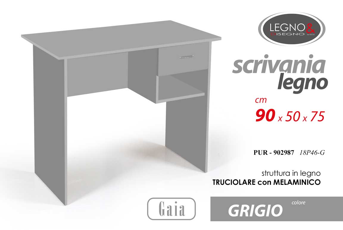 8025569902987 SCRIVANIA SCRITTOIO SALVASPAZIO PORTA PC MODERNO CASA UFFICIO GRIGIO 90*50*H75cm - immagine 1