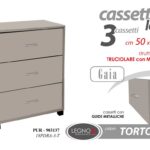 CASSETTIERA COMODINO STUDIO CAMERA DA LETTO UFFICIO 3 CASSETTI TORTORA h64*50*40