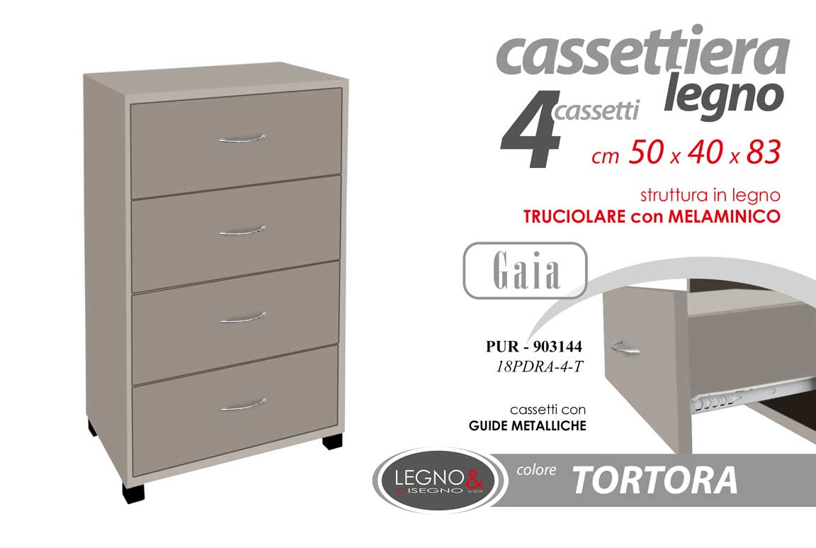 8025569903144 CASSETTIERA 4 CASSETTI TORTORA COMODINO STUDIO CAMERA DA LETTO UFFICIO h83*50*40 - immagine 1