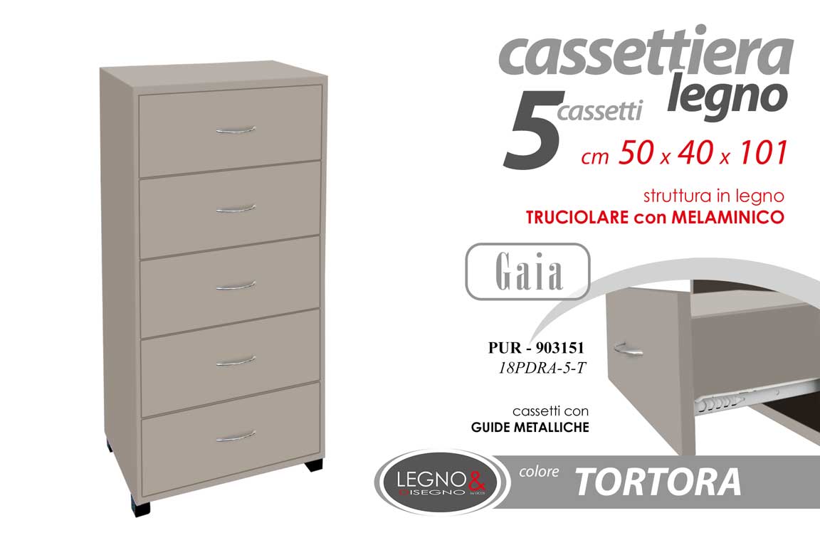 8025569903151 CASSETTIERA 5 CASSETTI TORTORA COMODINO STUDIO CAMERA DA LETTO UFFICIO 101*50*40 - immagine 1