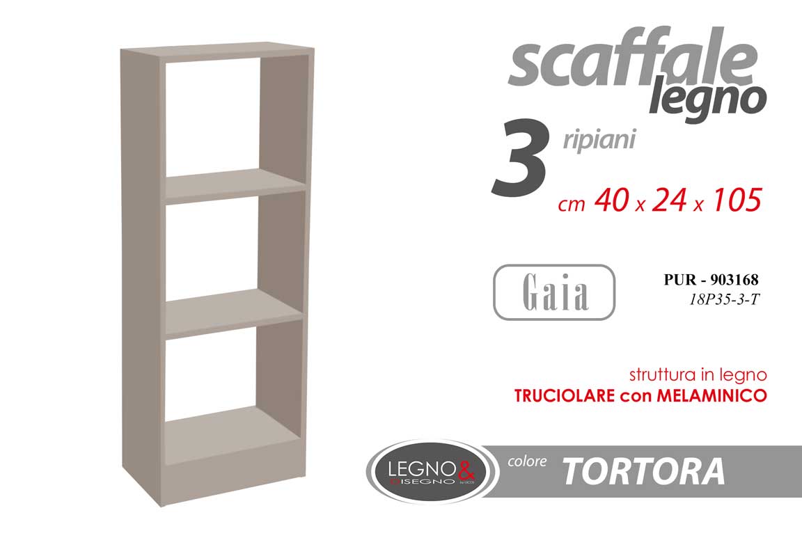 8025569903168 SCAFFALE LIBRERIA 3 RIPIANI MENSOLE SALOTTO UFFICIO BAGNO TORTORA 105*40*24 cm - immagine 1