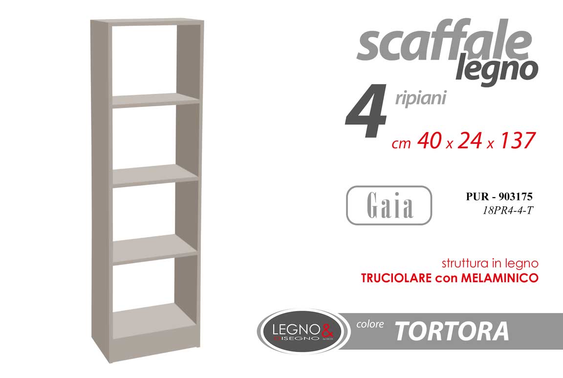 8025569903175 SCAFFALE LIBRERIA 4 RIPIANI SALVASPAZIO SALOTTO UFFICIO BAGNO TORTORA 105*40*24 - immagine 1