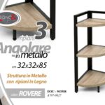 SCAFFALE ANGOLARE LIBRERIA ANGOLO METALLO NERO 3 RIPIANI MENSOLE LEGNO 85*32*32