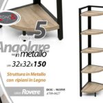 SCAFFALE ANGOLARE LIBRERIA ANGOLO METALLO NERO 5 RIPIANI MENSOLE LEGNO 150*32*32