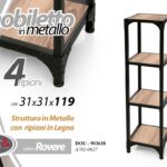 COLONNA MOBILETTO LIBRERIA SCAFFALE METALLO NERO 4 RIPIANI MENSOLE LEGNO h119*31