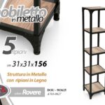 COLONNA MOBILETTO LIBRERIA SCAFFALE METALLO NERO 5 RIPIANI MENSOLE LEGNO h156*31