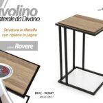 TAVOLO TAVOLINO LATERALE DIVANO IN METALLO NERO RIPIANO LEGNO ROVERE H60*L40*P30