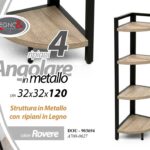 SCAFFALE ANGOLARE LIBRERIA ANGOLO METALLO NERO 4 RIPIANI MENSOLE LEGNO 120*32*32