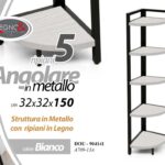 SCAFFALE ANGOLARE LIBRERIA ANGOLO METALLO NERO 5 RIPIANI MENSOLE BIANCO 150*32