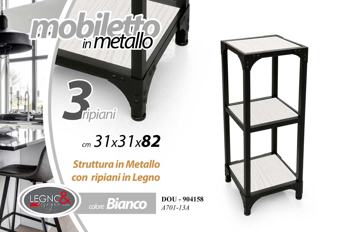 8025569904158 MOBILE SCAFFALE Scaffalatura COLONNA METALLO NERO MENSOLA BIANCO LEGNO 82*31*31 - immagine 1