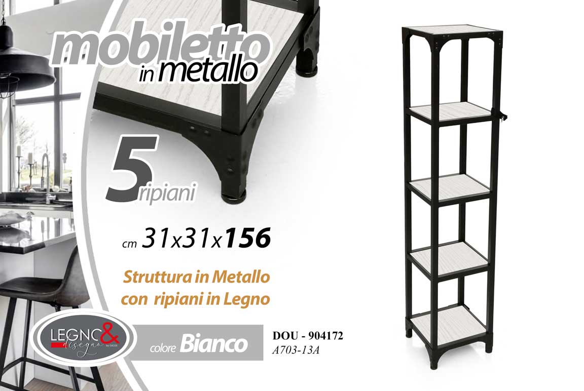 8025569904172 MOBILE SCAFFALE Scaffalatura COLONNA METALLO NERO MENSOLA BIANCO LEGNO 156*31*31 - immagine 1