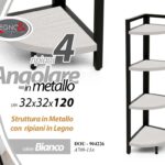 SCAFFALE ANGOLARE LIBRERIA ANGOLO METALLO NERO 4 RIPIANI MENSOLE BIANCO 120*32