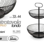 CENTROTAVOLA PORTA FRUTTA PANE CESTINO MODERNO METALLO NERO 2 LIVELLI 44*33 cm