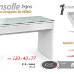 TAVOLO CONSOLLE MODERNA CASSETTO PIANO VETRO INGRESSO SALOTTO LEGNO 120*40*h77