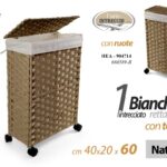 PORTABIANCHERIA PIEGHVOLE RUOTE SALVASPAZIO CESTA VESTITI NATURALE L40*P20*H60cm