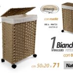 PORTABIANCHERIA PIEGHVOLE RUOTE SALVASPAZIO CESTA VESTITI NATURALE L50*P20*H71cm
