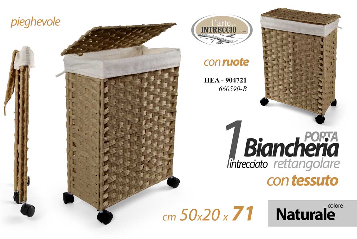 8025569904721 PORTABIANCHERIA PIEGHVOLE RUOTE SALVASPAZIO CESTA VESTITI NATURALE L50*P20*H71cm - immagine 1