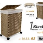 PORTABIANCHERIA PIEGHVOLE RUOTE SALVASPAZIO CESTA VESTITI NATURALE L56*P35*H65cm
