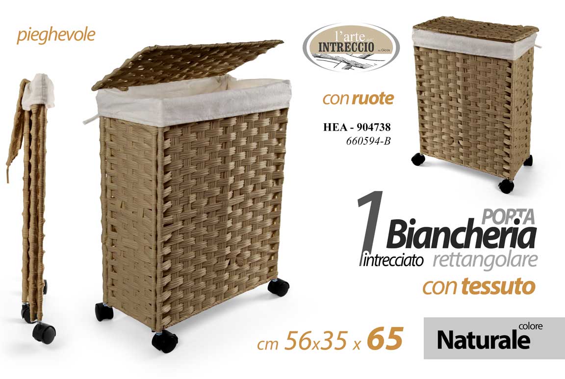 8025569904738 PORTABIANCHERIA PIEGHVOLE RUOTE SALVASPAZIO CESTA VESTITI NATURALE L56*P35*H65cm - immagine 1