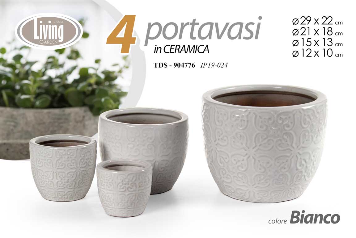 8025569904776 4 VASI CACHEPOT CERAMICA MODERNO CLASSICO VINTAGE VASO DECO 29/21/15/12 cm - immagine 1