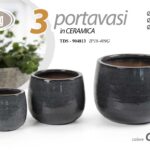 3 VASI CACHEPOT CERAMICA MODERNO CLASSICO VINTAGE VASO GRIGIO LUCIDO 29/21/15cm