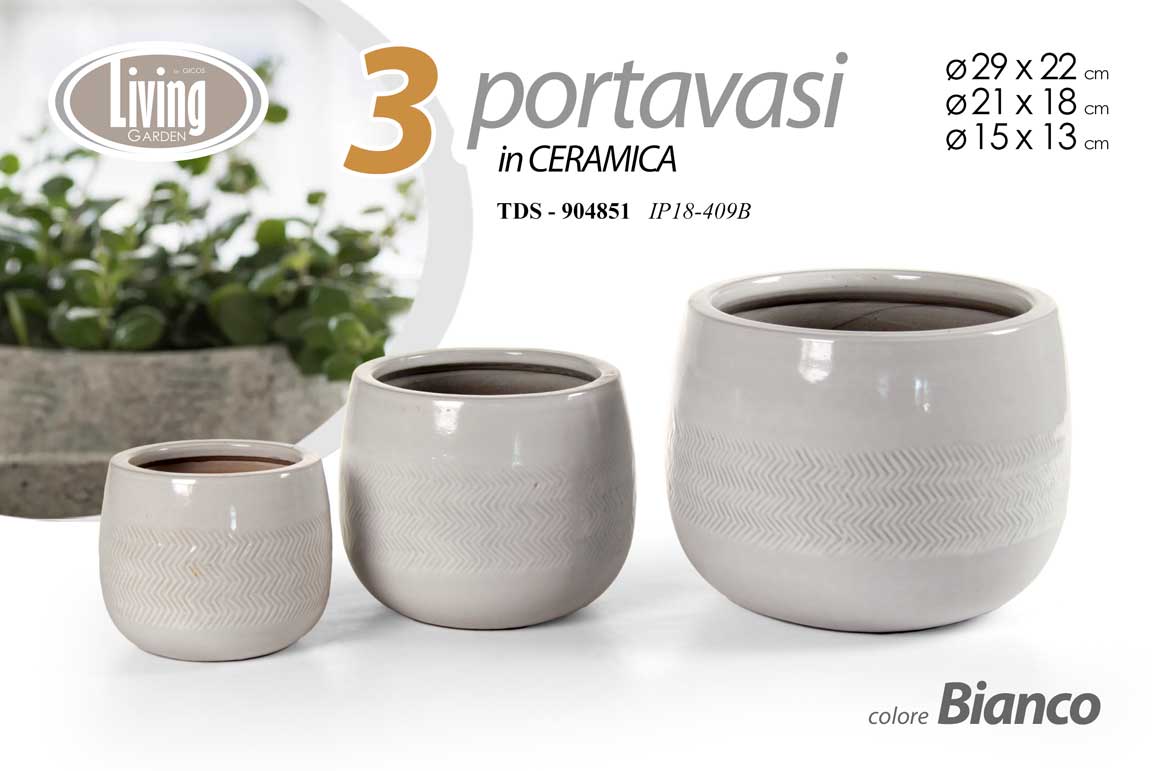 8025569904851 3 VASI CACHEPOT CERAMICA MODERNO BIANCO VINTAGE VASO LUCIDO ANTICATO 29/21/15 cm - immagine 1