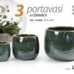 3 VASI CACHEPOT CERAMICA MODERNO CLASSICO VINTAGE VASO VERDE LUCIDO 29/21/15cm