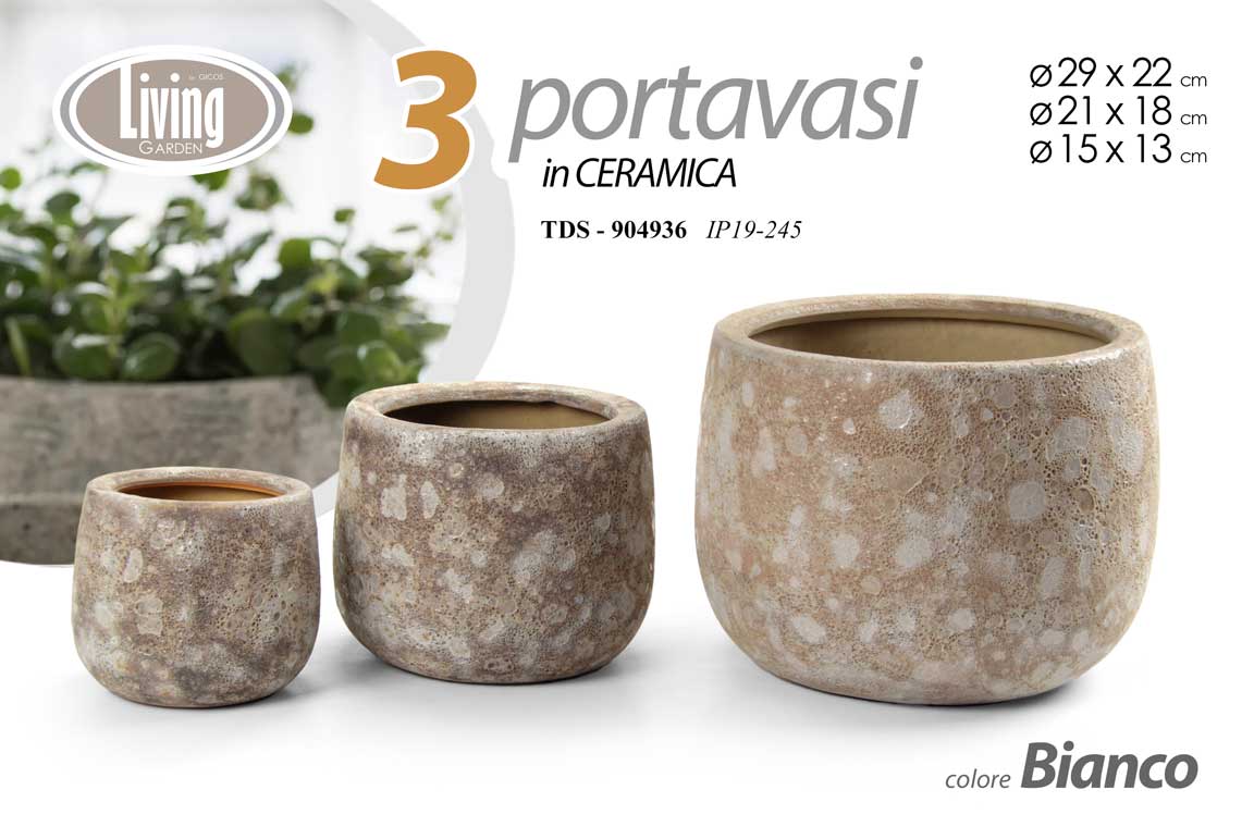 8025569904936 3 VASI CACHEPOT CERAMICA MODERNO BIANCO VINTAGE VASO MUSCHIO ANTICATO 29/21/15cm - immagine 1
