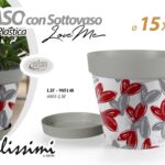 VASO PIANTE GRASSE FIORI SEMI VIVAI PLASTICA SOTTOVASO CUORE CUORI LOVE 15*13CM