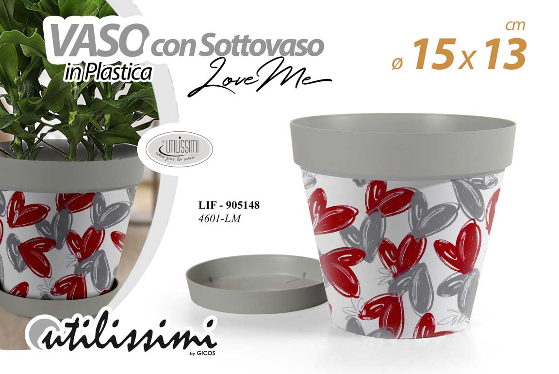 8025569905148 VASO PIANTE GRASSE FIORI SEMI VIVAI PLASTICA SOTTOVASO CUORE CUORI LOVE 15*13CM - immagine 1