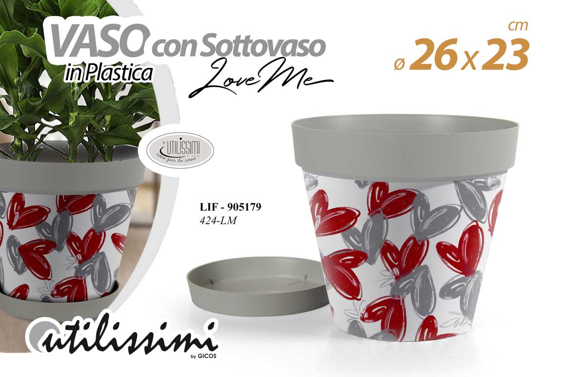 8025569905179 VASO PIANTE GRASSE FIORI SEMI VIVAI PLASTICA SOTTOVASO CUORE CUORI LOVE 26*23CM - immagine 1
