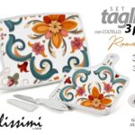 Set 2 taglieri cucina + coltello verdura carne salvaspazio acri romantic 37x23cm