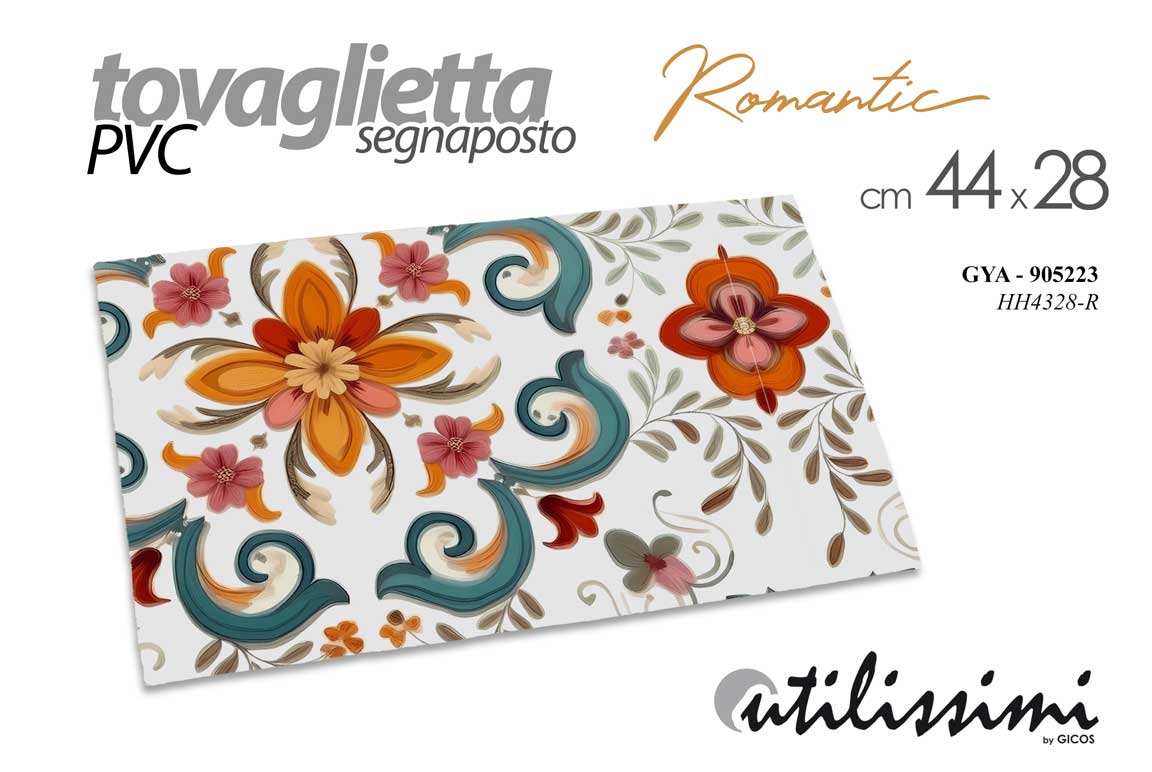 8025569905223 Tovaglietta americana segnaposto sottopiatto stile maiolica fiori pvc 44x28 cm - immagine 1